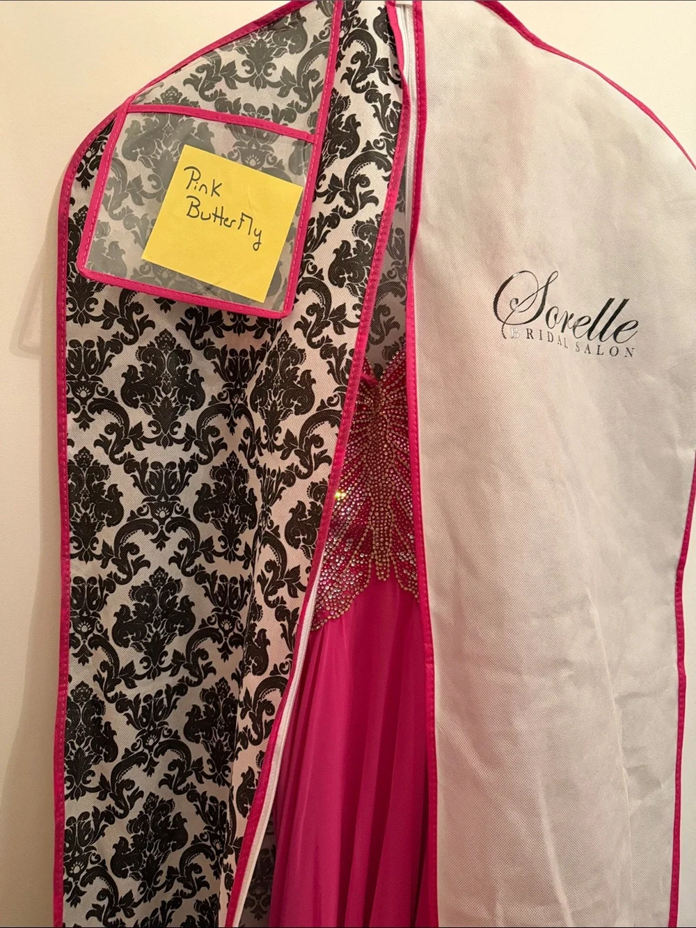 Jovani Hot Pink Beaded Spaghetti-Strap Pageant Prom Gown - Picture 6 of 7